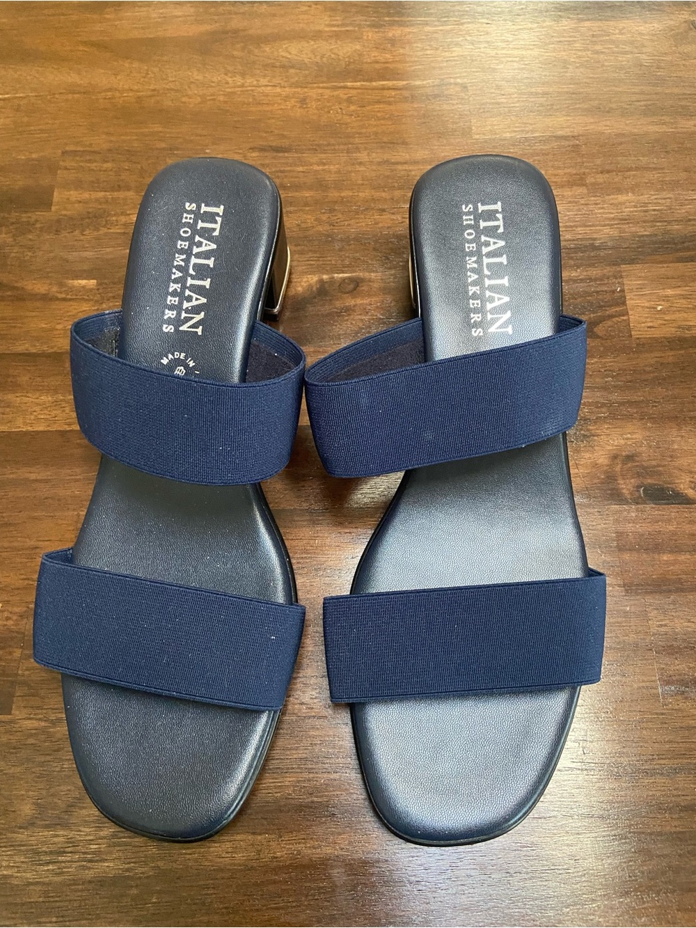 Italian Shoemakers Size 10 Navy Slide Sandals with Dual Straps New!